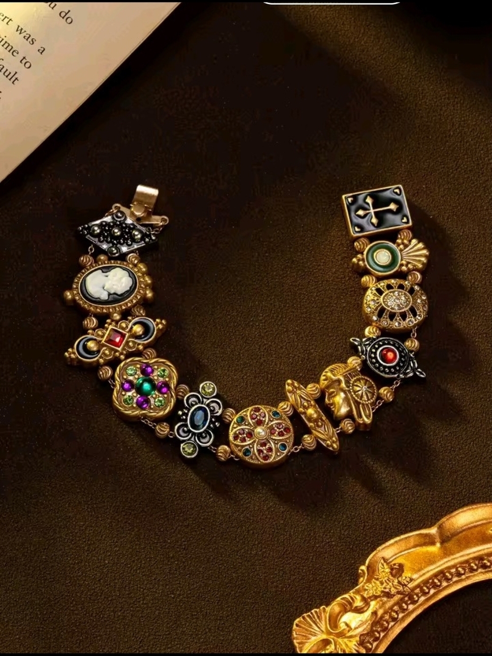 Vintage Gold-Tone Multi-Embellishment Statement Bracelet - Bronze & Gold - Picture 5 of 5